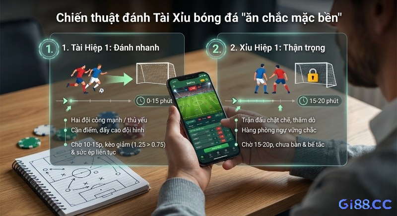 Sơ đồ 2 chiến thuật Tài Xỉu bóng đá "ăn chắc mặc bền": Đánh nhanh (0-15p) & Thận trọng (15-20p) hiệp 1