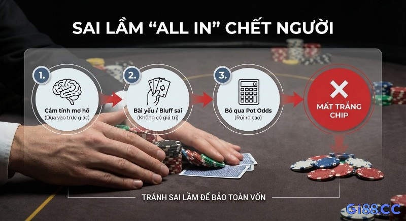 Quy trình 3 sai lầm chết người khi All in: từ cảm tính, bài yếu đến bỏ qua Pot Odds, giúp bạn bảo toàn vốn