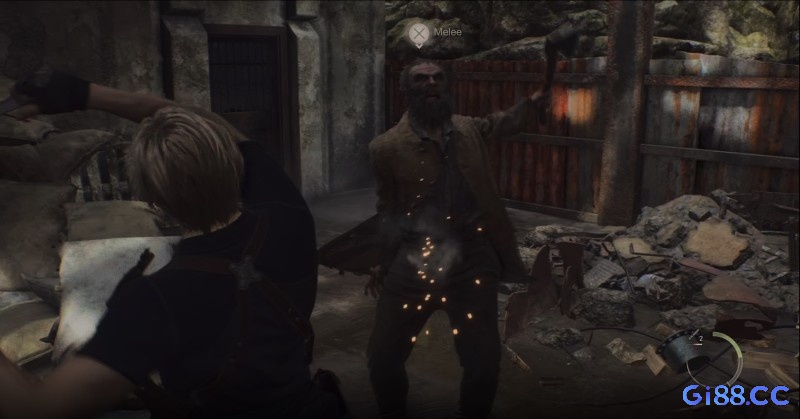 Leon parry bằng dao trong Resident Evil 4 Remake ở hành lang tối