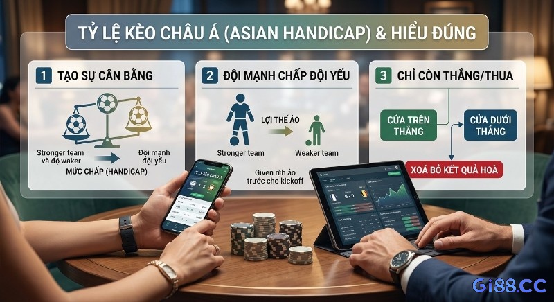 Quy trình 3 bước giải thích kèo tỷ lệ kèo Châu Á (Asian Handicap) giúp tạo cân bằng, loại bỏ hòa để đặt cược chuẩn
