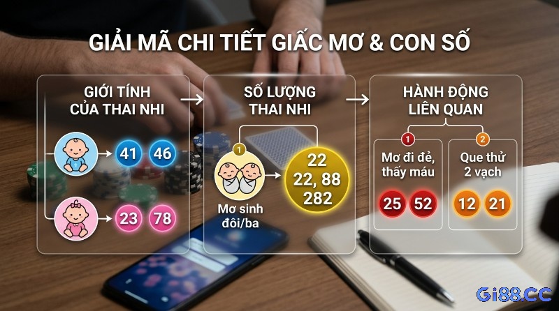 Giải mã giấc mơ thấy có bầu đánh số mấy: giới tính (trai 41, 46; gái 23, 78), số lượng (sinh đôi 22, 88, 282), hành động (đi đẻ 25, 52; que thử 12, 21)