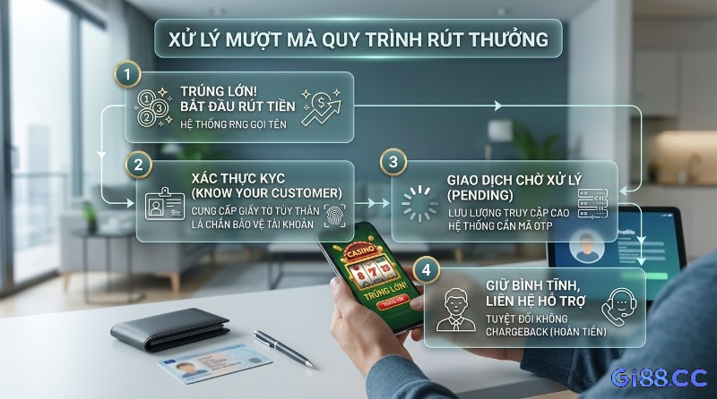 Quy trình rút thưởng mượt mà: trúng lớn, xác thực KYC, xử lý giao dịch chờ, giữ bình tĩnh liên hệ hỗ trợ