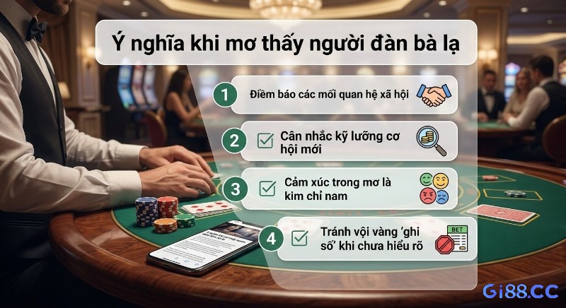 Tổng quan 4 điểm chính cần biết khi giải mã ý nghĩa mơ thấy người đàn bà lạ, tập trung vào mối quan hệ, cơ hội và cảm xúc định hướng