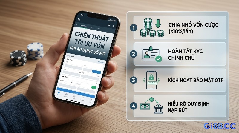 Chiến thuật tối ưu vốn khi áp dụng số mơ: chia nhỏ vốn cược (<10%/lần), hoàn tất KYC, kích hoạt bảo mật OTP, hiểu quy định nạp rút